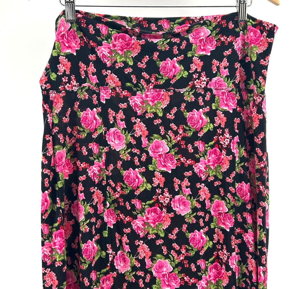 No Boundaries Womens XL Floral Bunches Maxi Skirt Black Pink Rose Side Slits